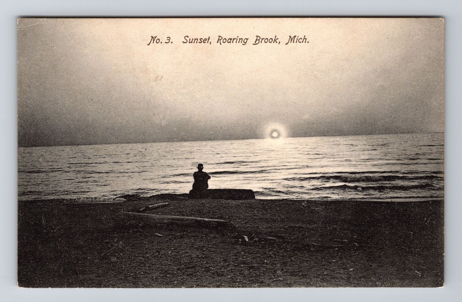 Roaring Brook MI-Michigan, Sitting on the Beach, Sunset, Vintage Postcard