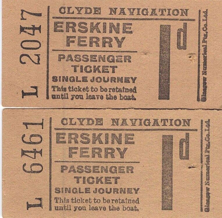 2 Erskine Ferry Glasgow Scottland UK Passenger Tickets Undated