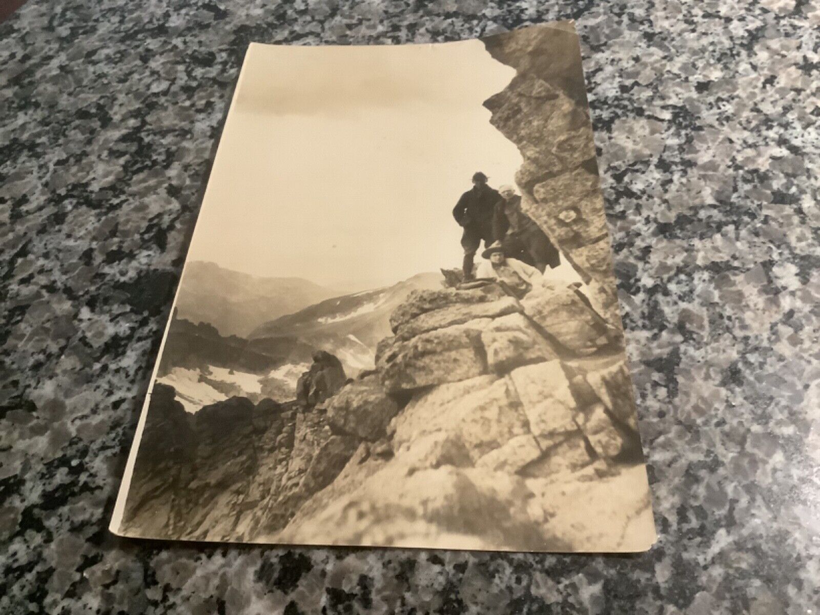 Vintage sepia photo; 3 mountain climbers…Longs Peak, CO Colorado…7x11