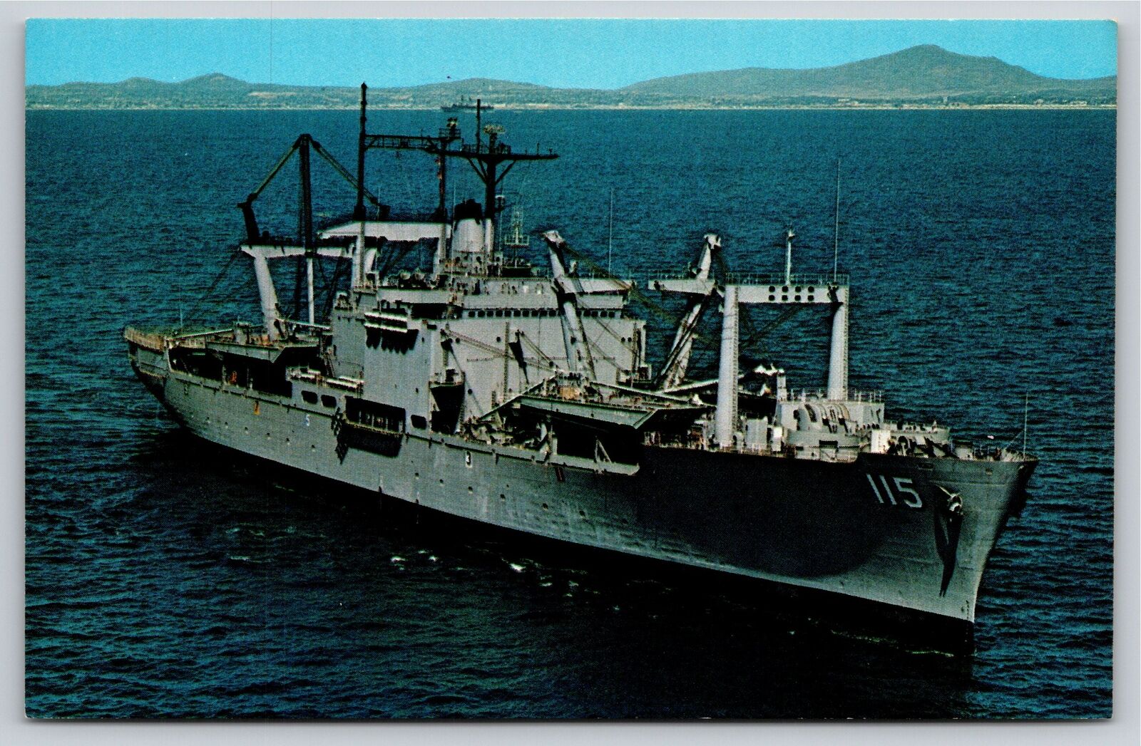 Military~Air View USS Mobile LKA-115 Amphibious Cargo Ship~Vintage Postcard