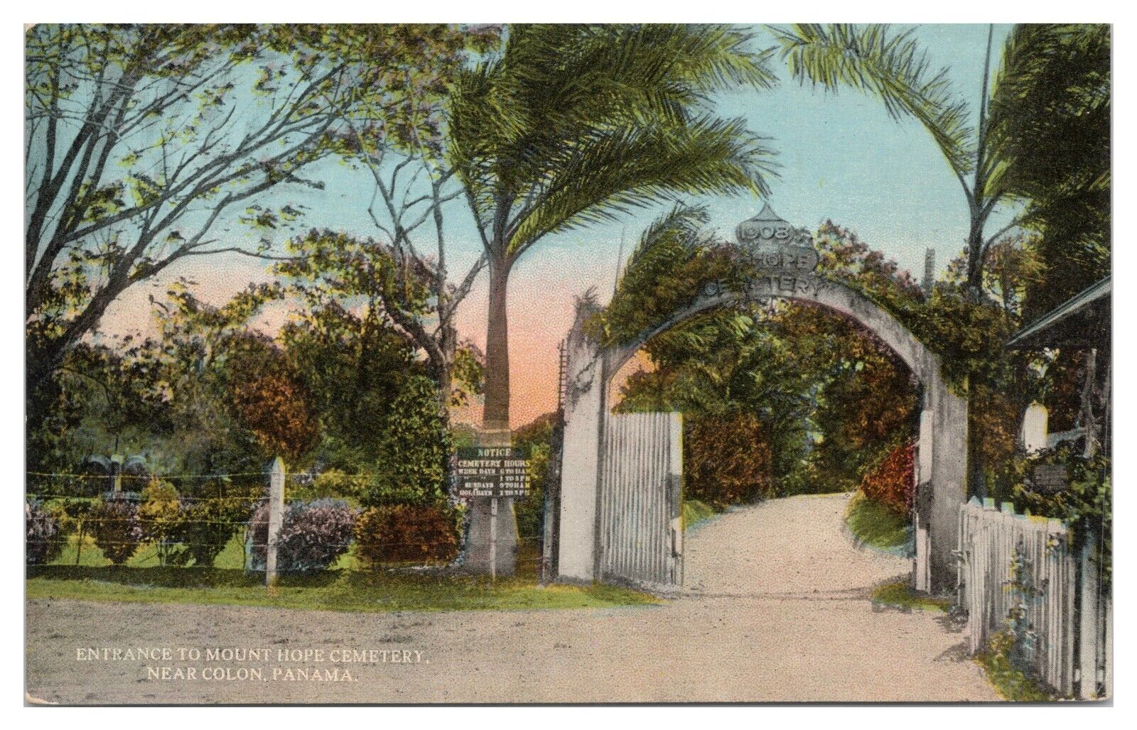 Vintage Entrance to Mount Hope Cemetery Colon Panama Postcard Unposted DB