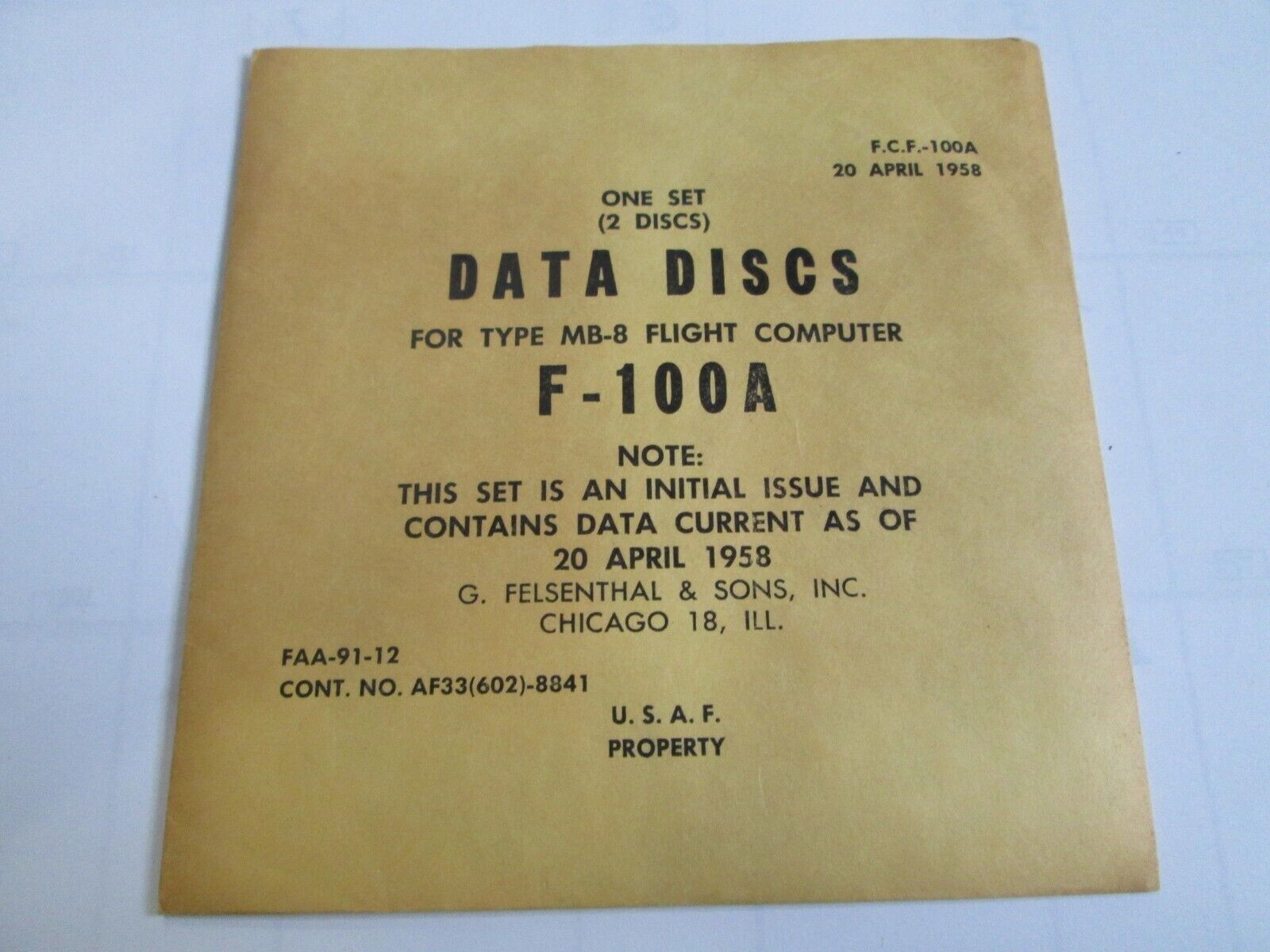 USAF Data Disc Type MB-8 Flight Computer Discs F-100A (2 Discs) P/N FAA91-12