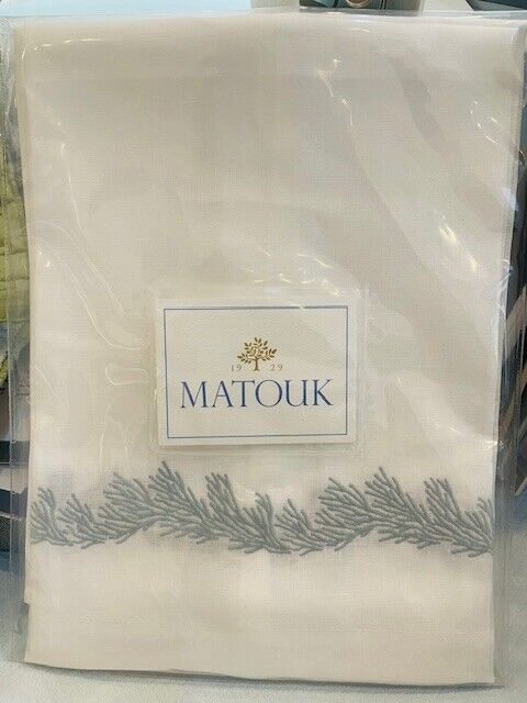 All Linen White Guest Towels 17x21 Embroidered Linen in Silverblue by Matouk