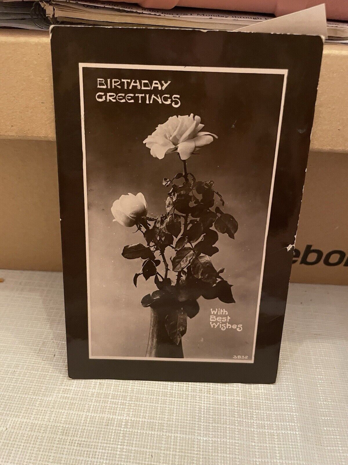 Vtg Postcard B&W Birthday Greetings Roses 1908