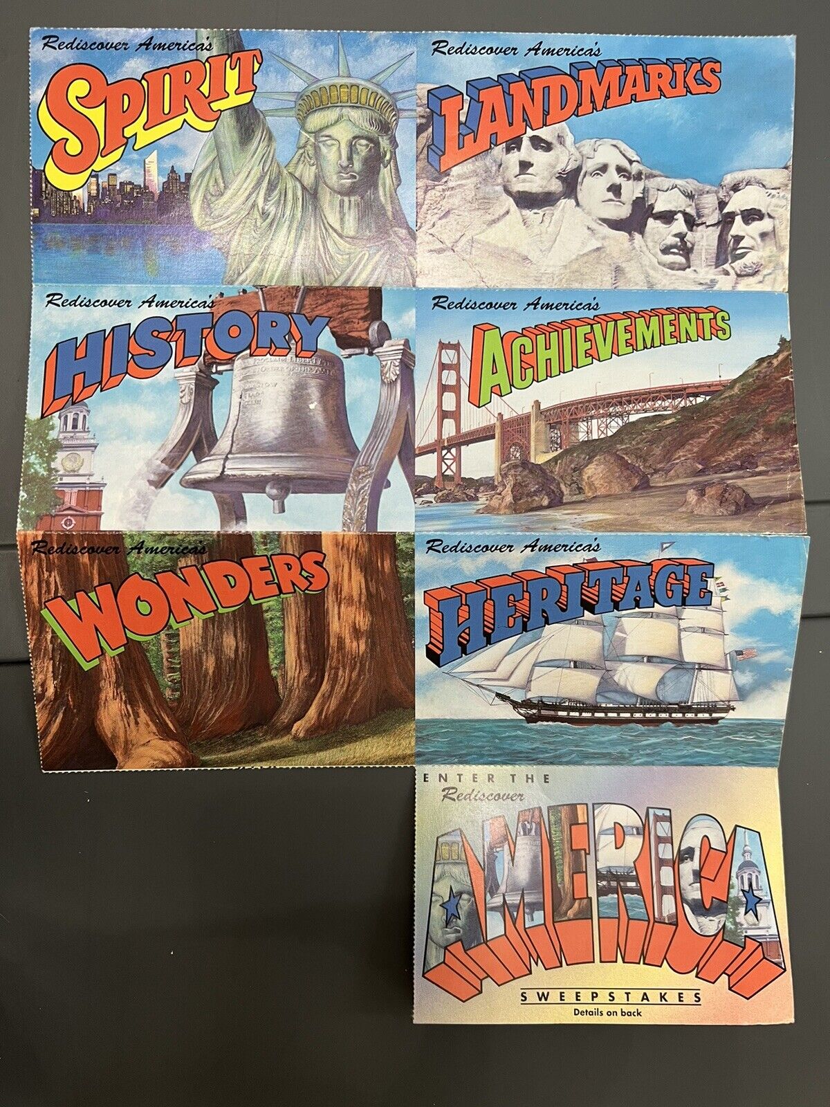 Advertising RAND McNALLY GLOBE Rediscover America Sweepstakes 7 Postcard Sheet