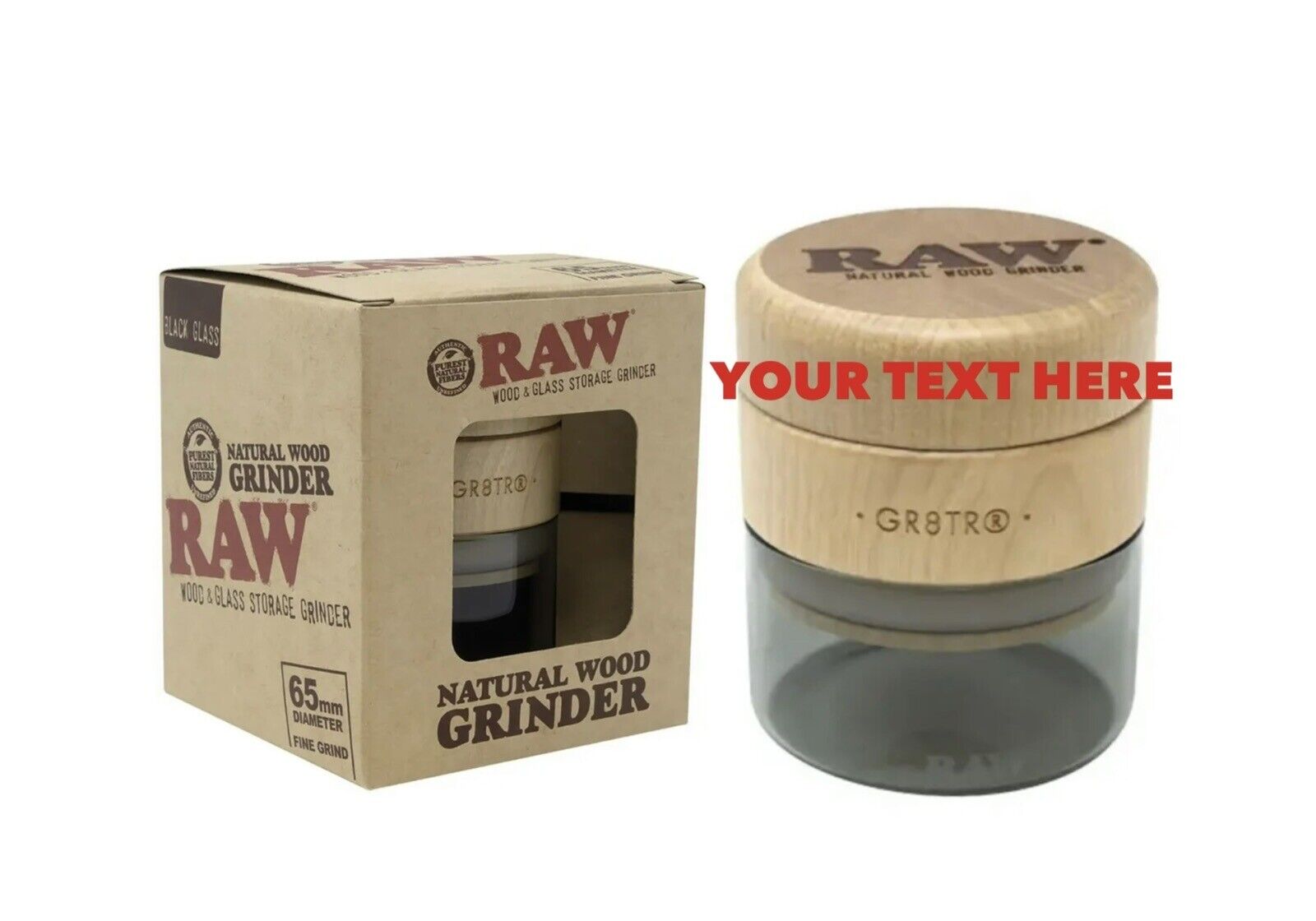 RAW personalized custom engraved RAW natural wood grinder 65mm BLACK