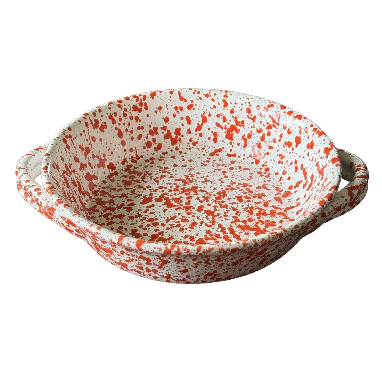 Vintage MCM Ceramiche Alfa Italy Red & White Speckled Marbled Pottery Pie Dish