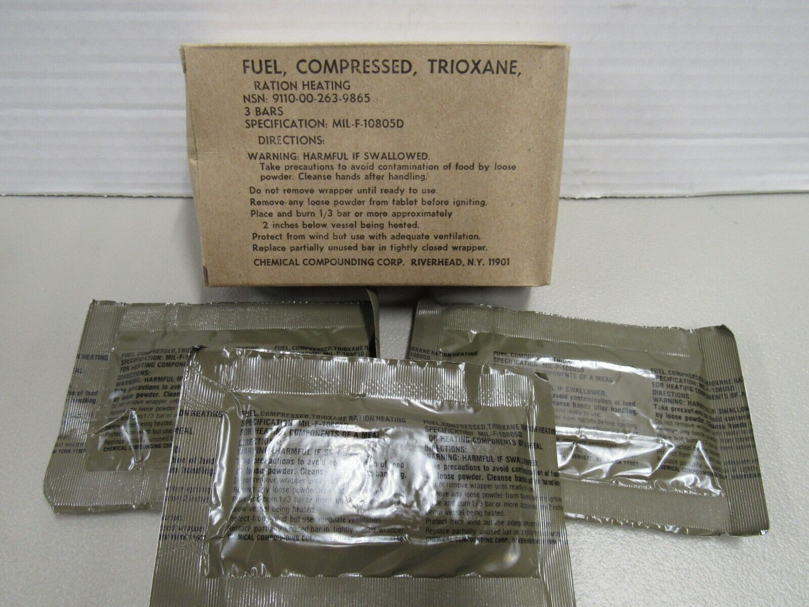 Trioxane Fire Starter US Military Compressed Fuel Larger Box with 3 Bars NOS