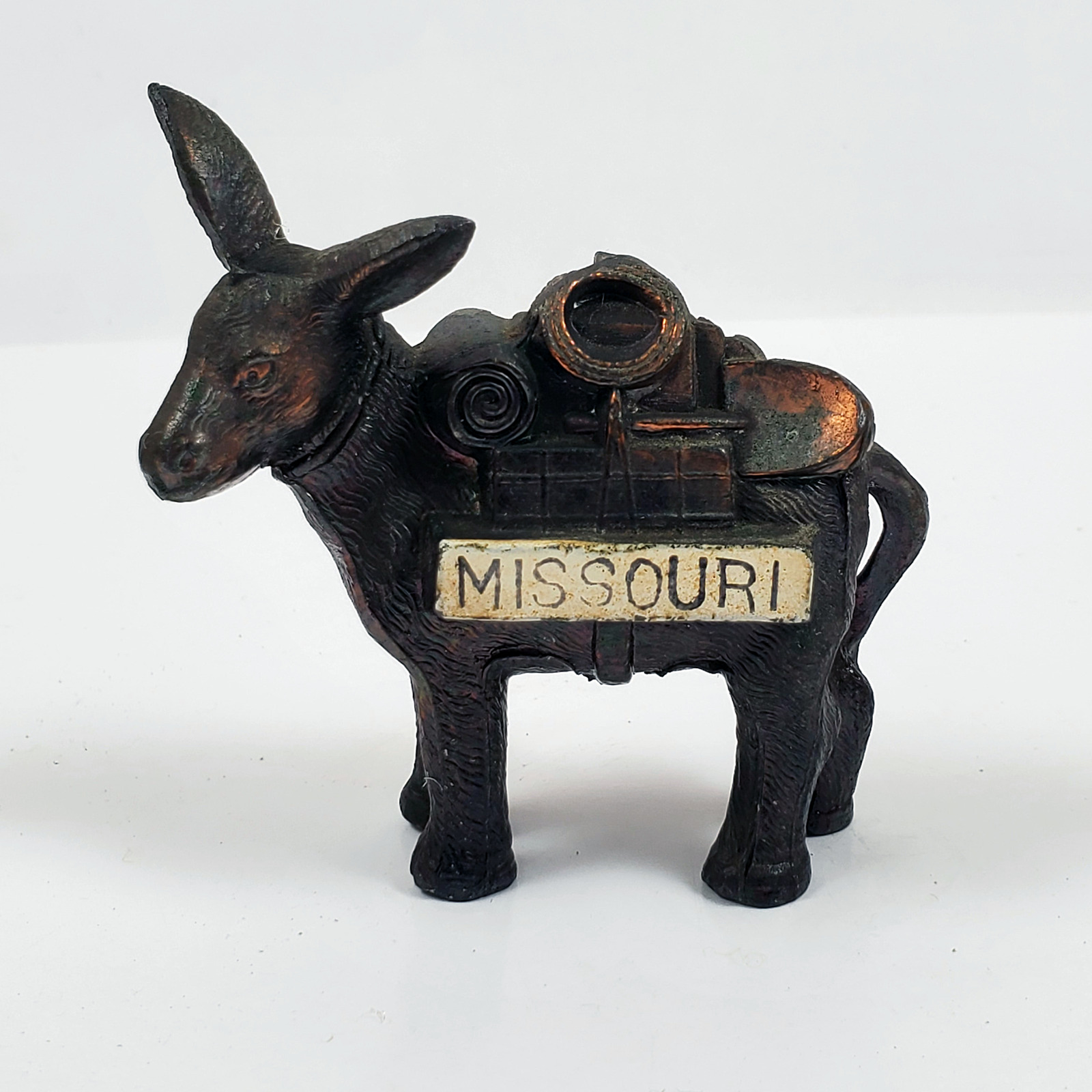Vintage Missouri Souvenir Cast Metal Donkey Burro Pack Mule Figurine 2.5\