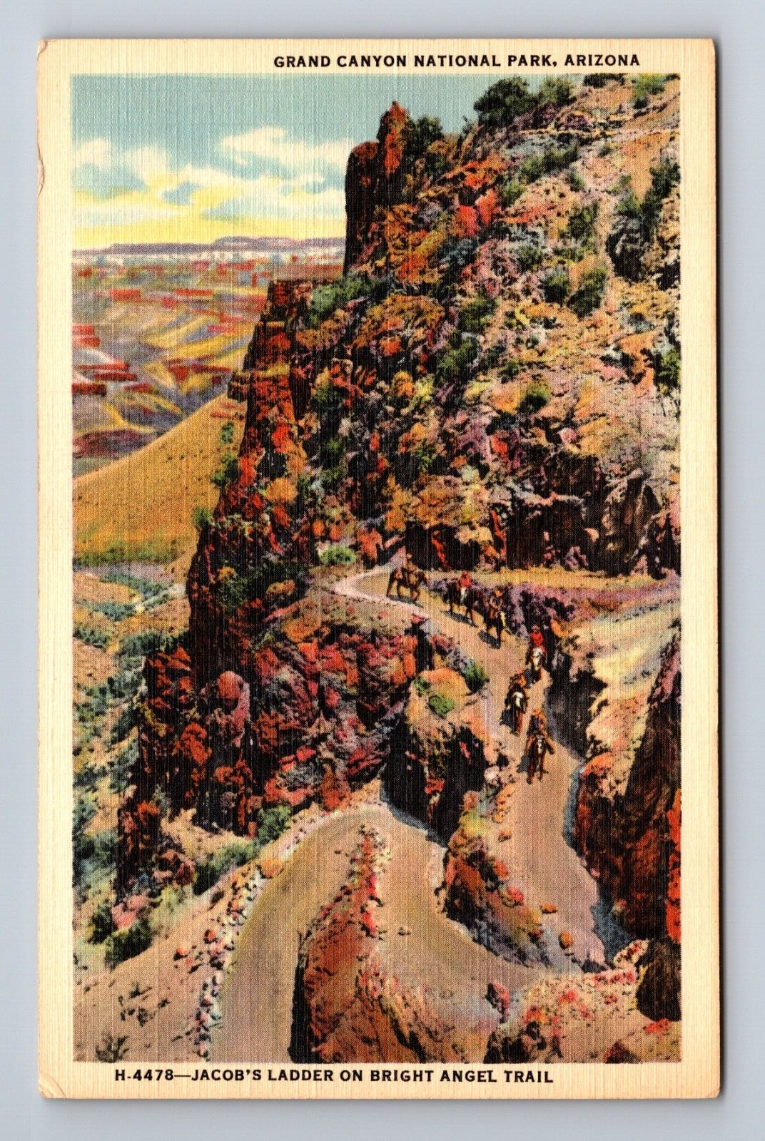 Jacob\'s Ladder Bright Angel Trail Grand Canyon Nat\'l Park Fred Harvey Postcard