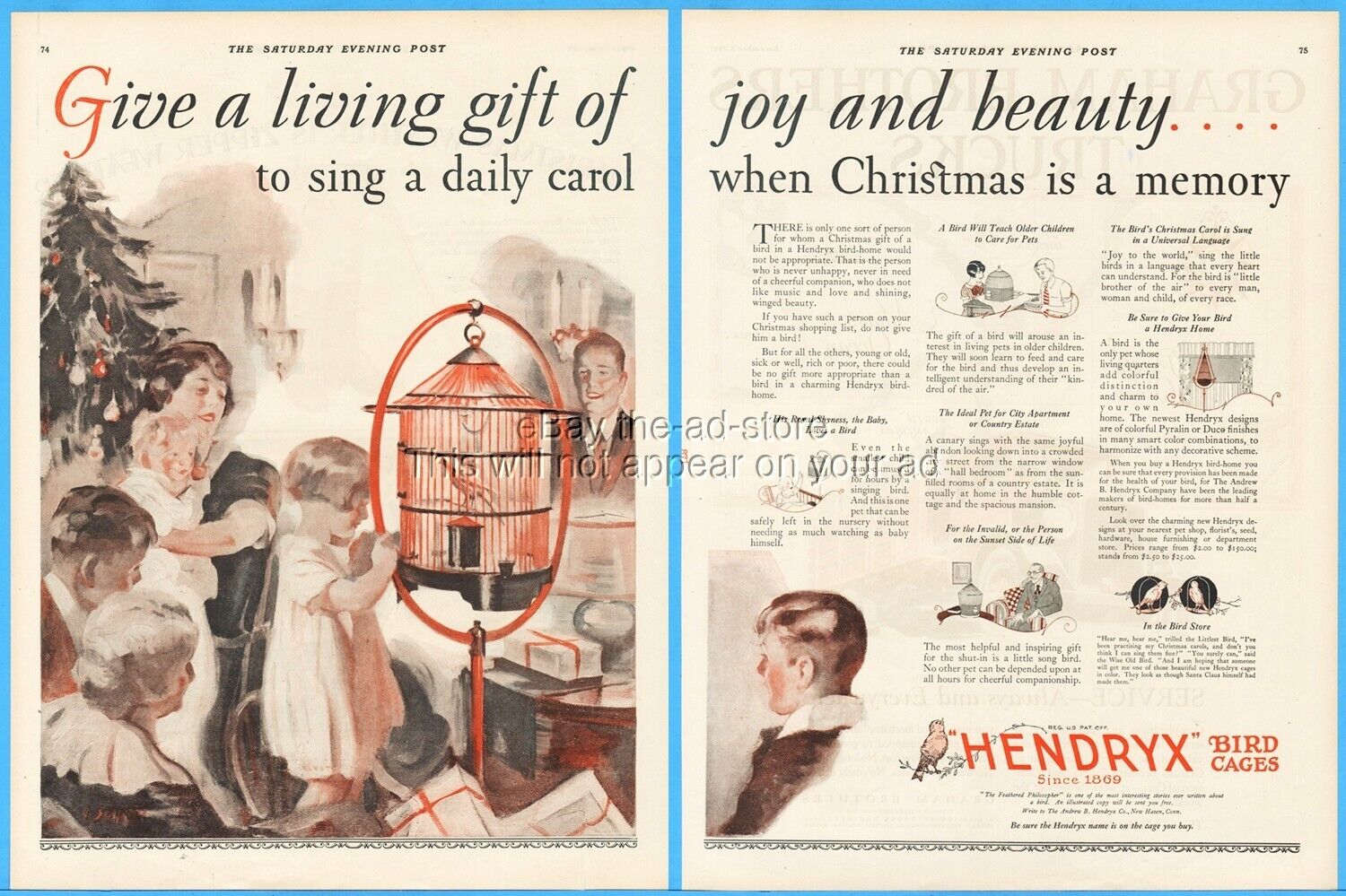 1927 Hendryx Bird Cage Ad New Haven CT 1920's Christmas Living Gift Home Decor