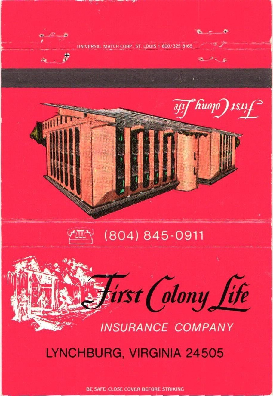First Colony Life Insurance Company, Lynchburg, Virginia Vintage Matchbook Cover