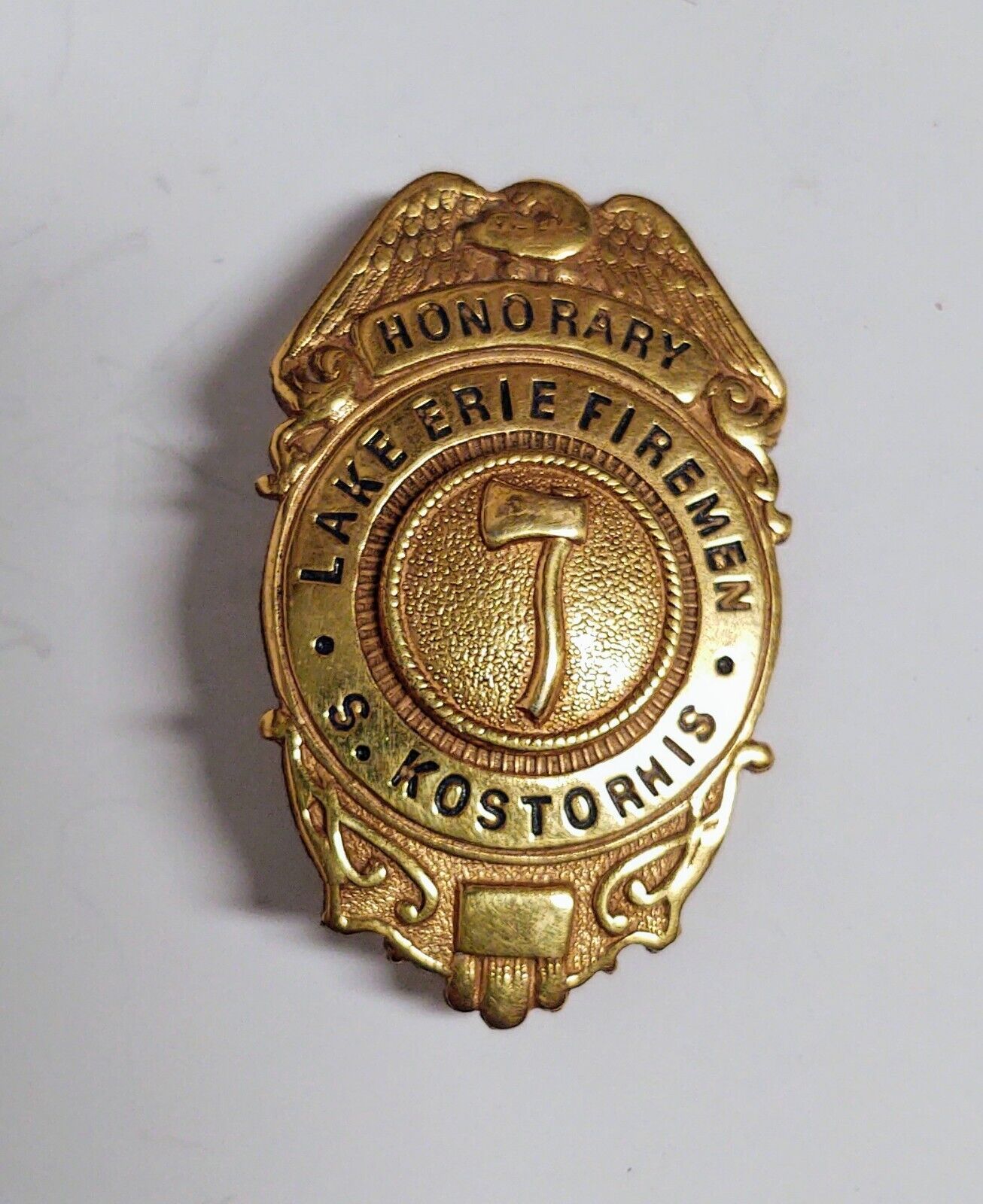 Vintage Obsolete Honorary Lake Erie Firemen Badge Pin S. Kostorhis #7