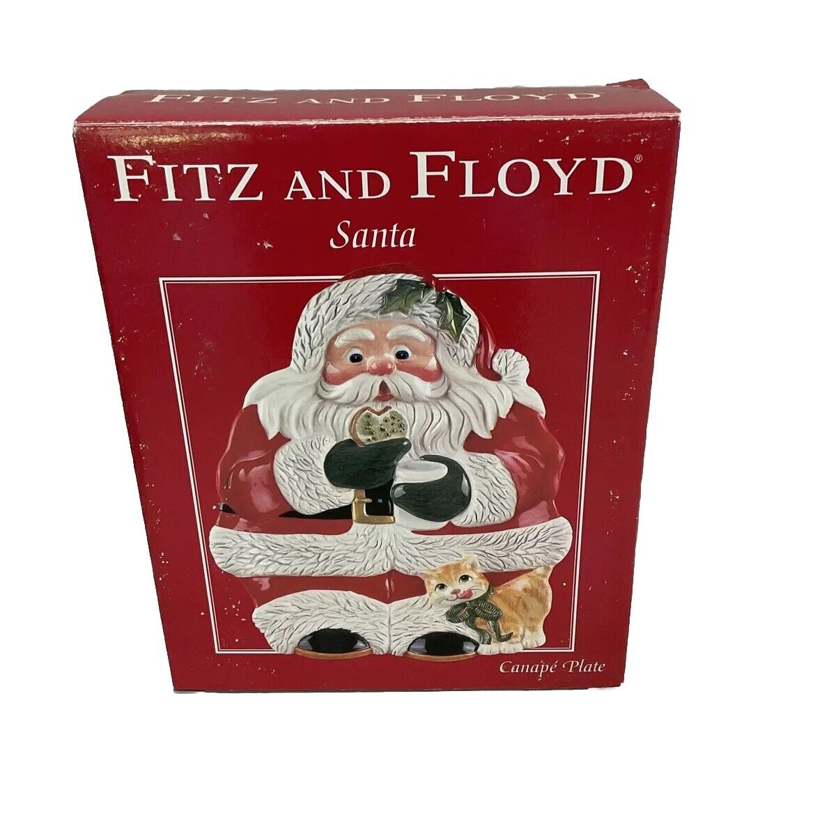 Fitz and Floyd Christmas Santa Canape Plate 19/1882-JCP Ceramic New 2004 Flaw