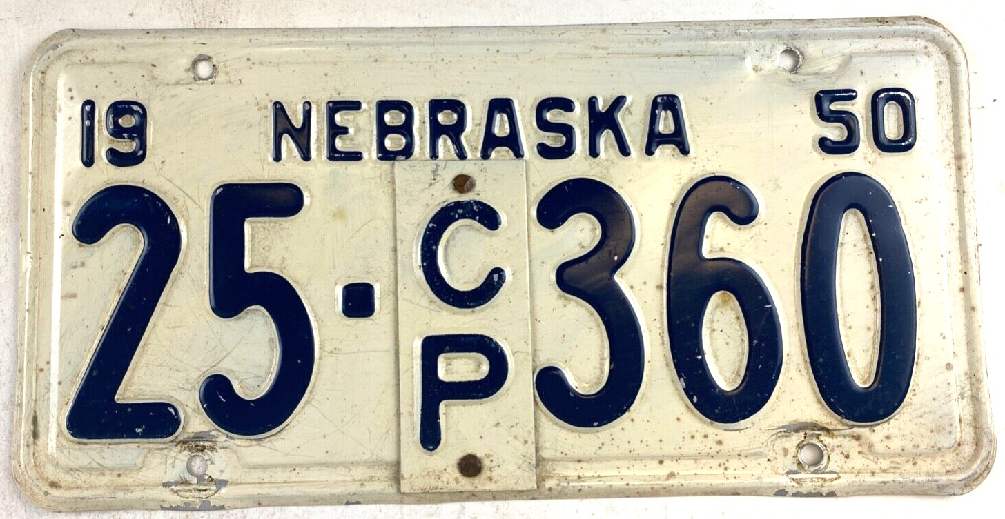 Nebraska 1950 Rare CP License Plate Man Cave Vintage Garage Wall Decor Collector