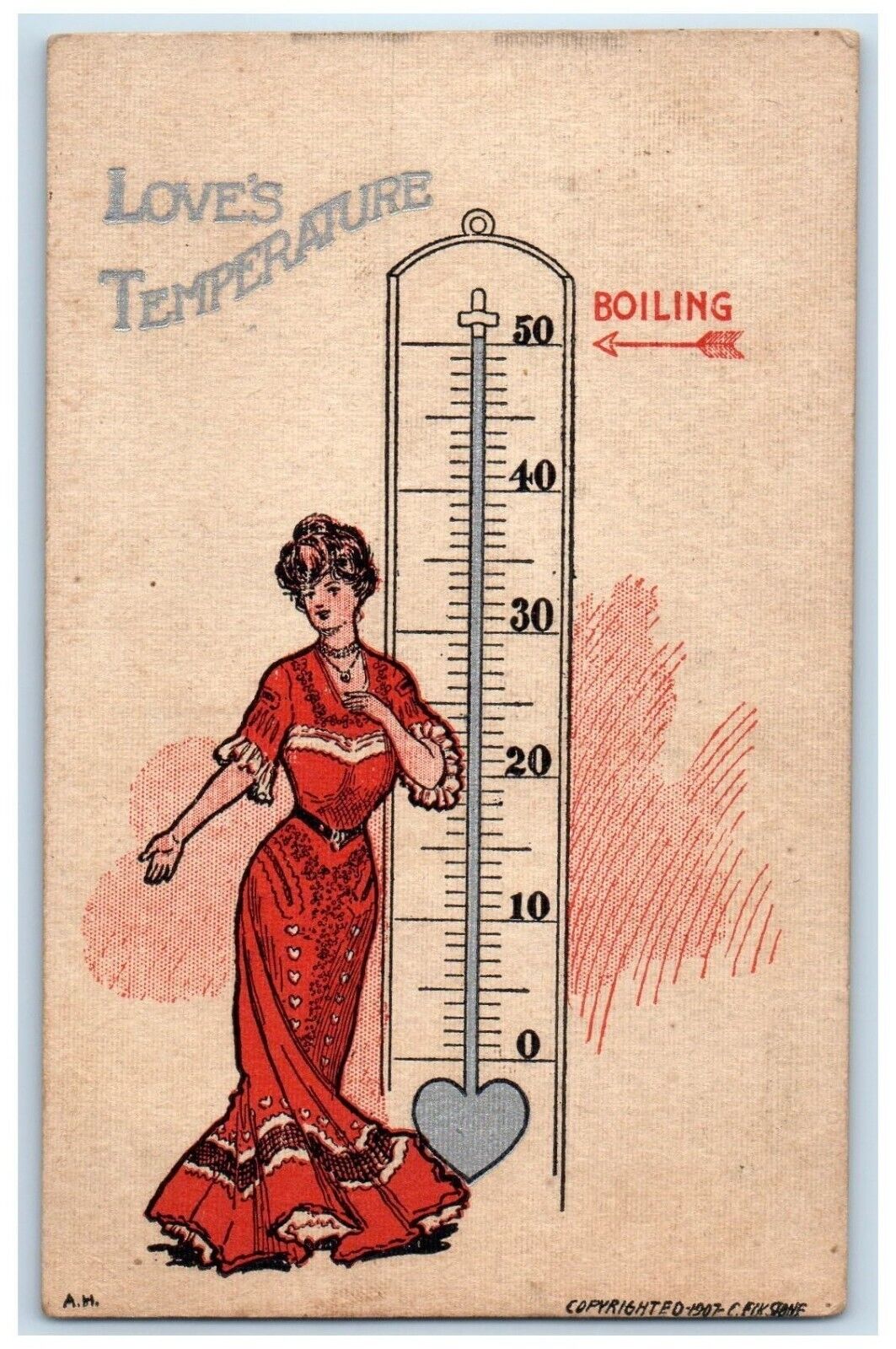 c1910\'s Valentine Woman Love\'s Temperature Gibbs Missouri MO Antique Postcard