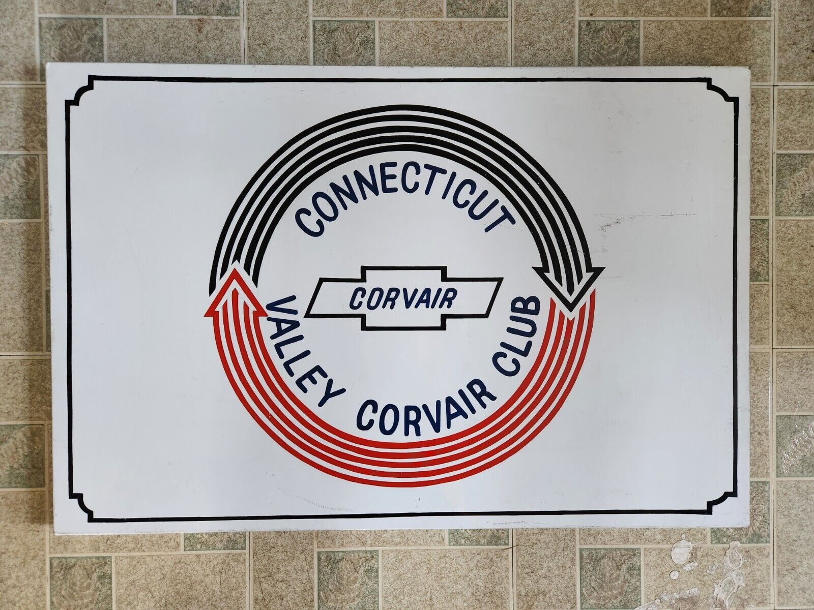 Vintage Connecticut Valley Corvair Club Hand Painted Metal Sign Car Chevrolet