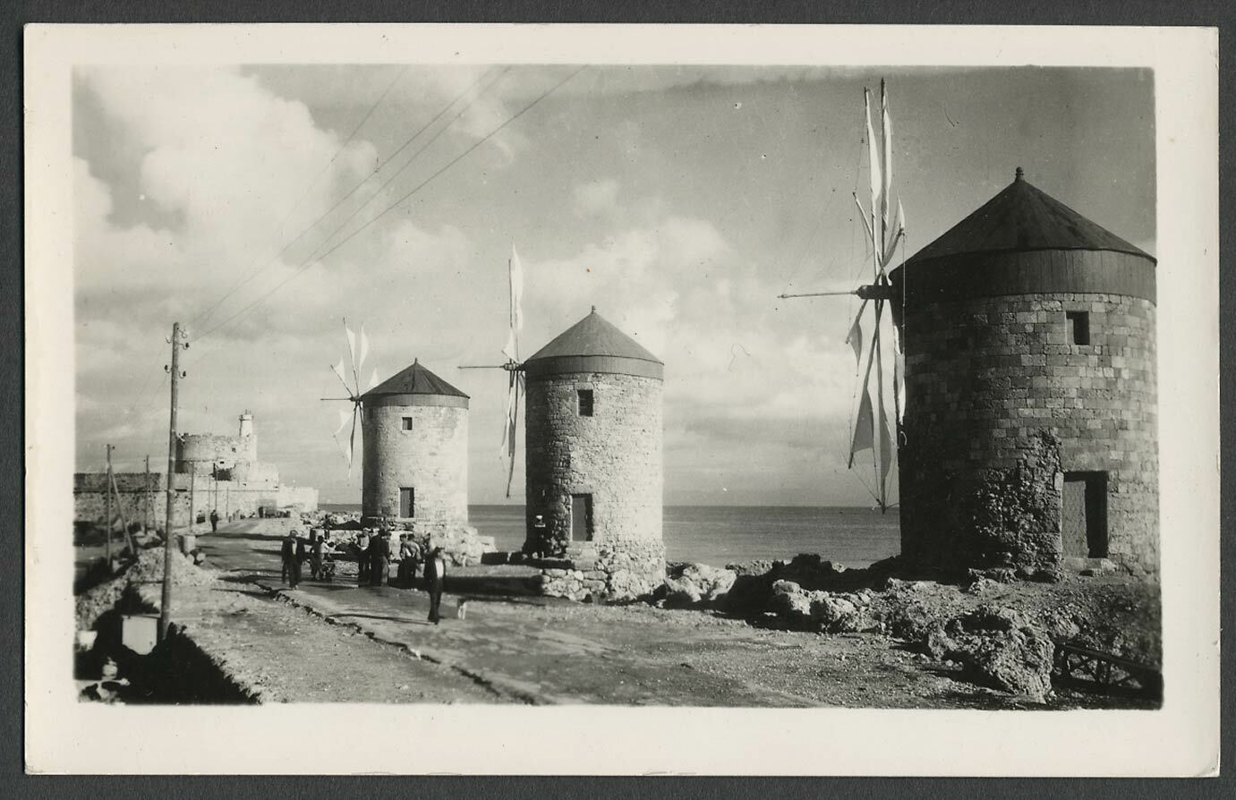 Rhodes Greece: c.1940s-50s RPPC Real Photo Postcard THE WIND MILLS of Mandraki