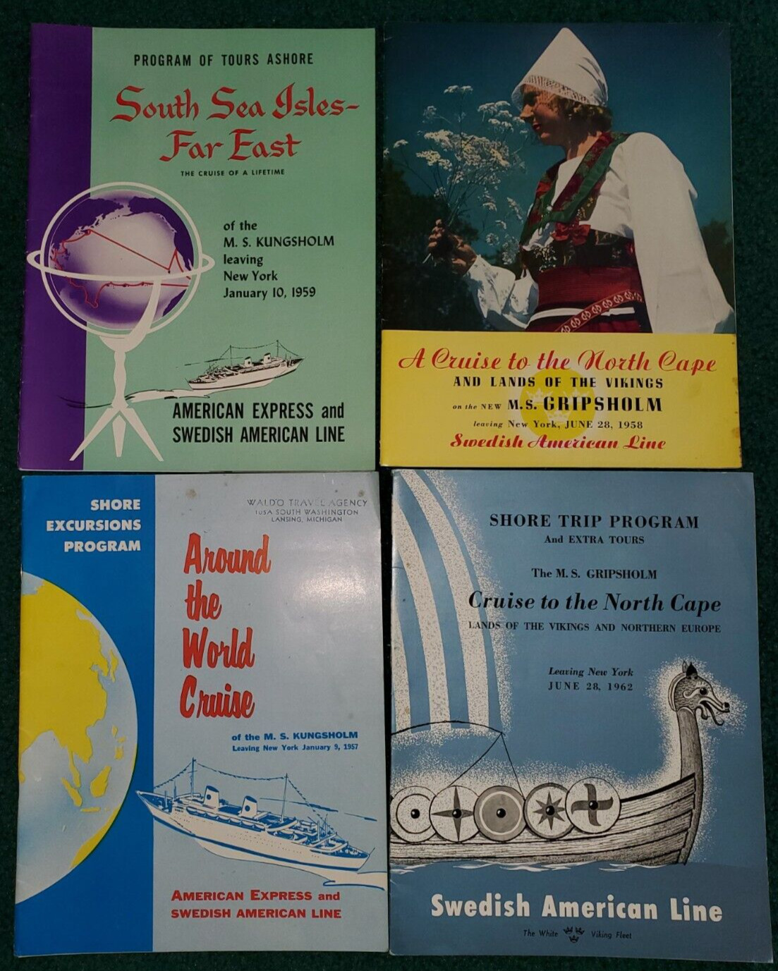 Lot of 4 1957/62 Swedish American Line Tours Ashore Cruise Booklets Itineraries