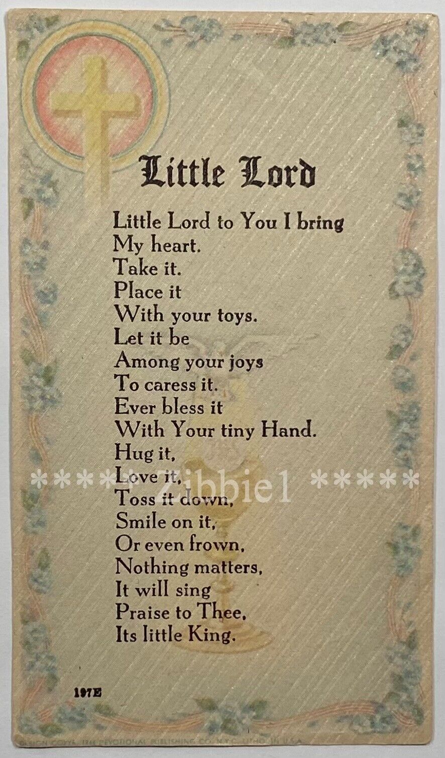 Little Lord, Vintage 1944 Holy Devotional Prayer Card.