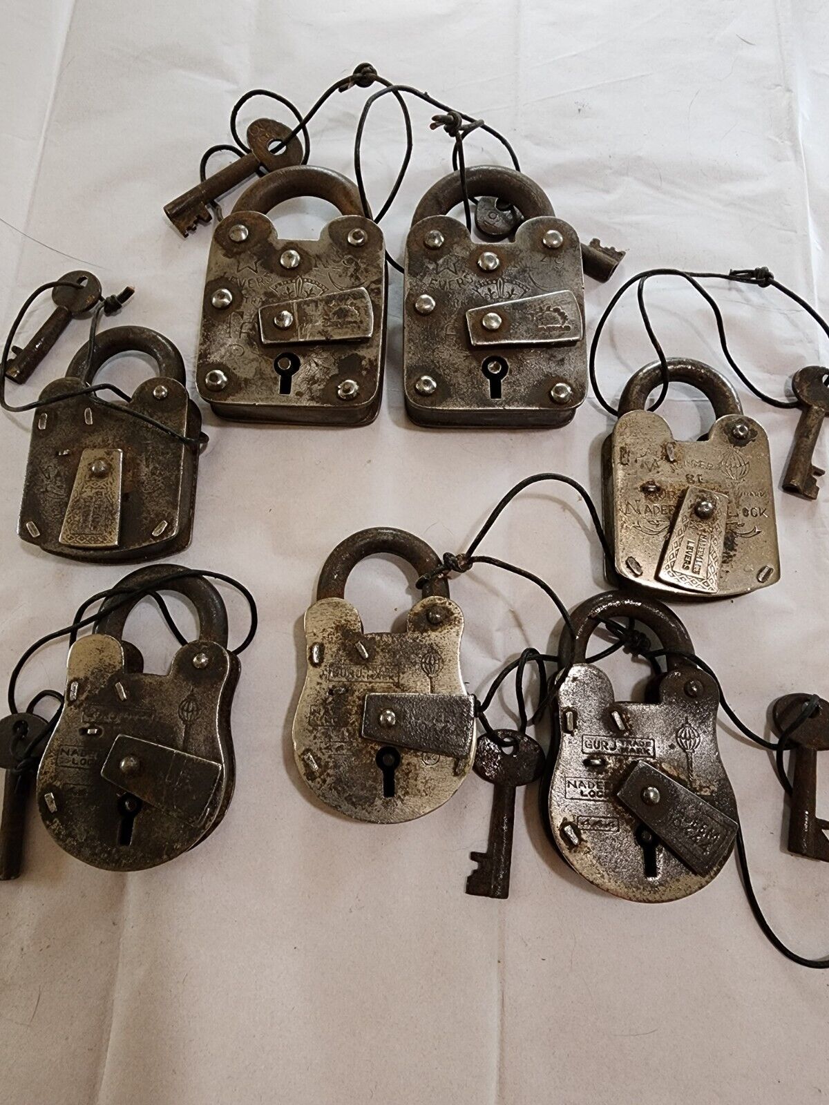 7 Rare Antique 5 Lever Nadeem Prison Padlocks with Keys