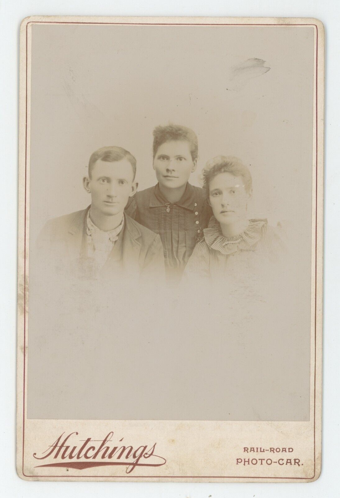 Antique c1880s Cabinet Card 3 Older Siblings? Hutchings Rail Road Photographer