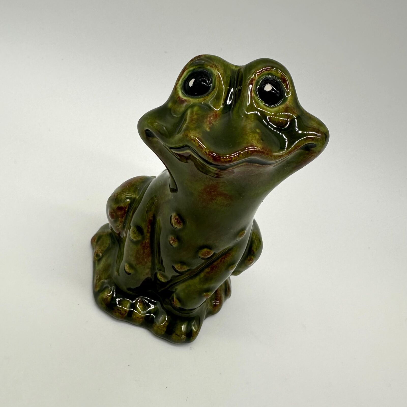 Vintage Frog Figurine Smiling Green Kitschy Ceramic Woodland Creature 1970s