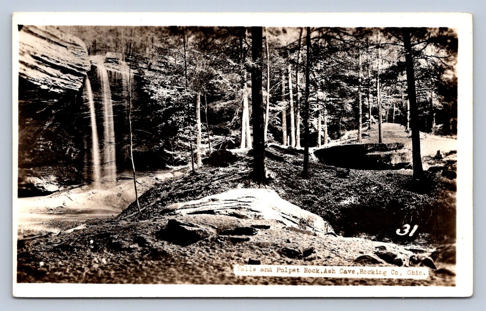 K2/ Logan Ohio RPPC Postcard c1940s Hocking Hills Ash Cave Pulpit 213