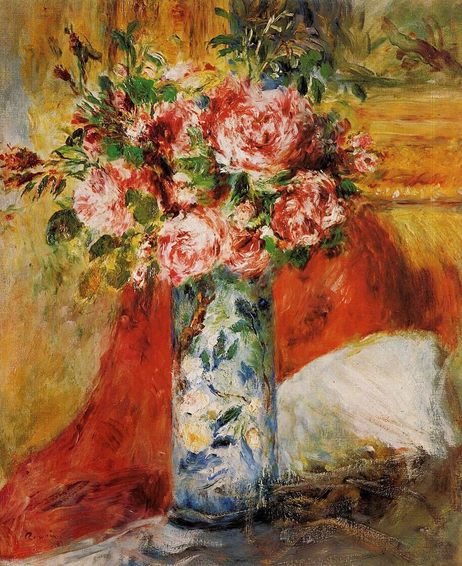 Oil painting Roses-in-a-Vase-1876-Pierre-Auguste-Renoir-Oil-Painting flowers art