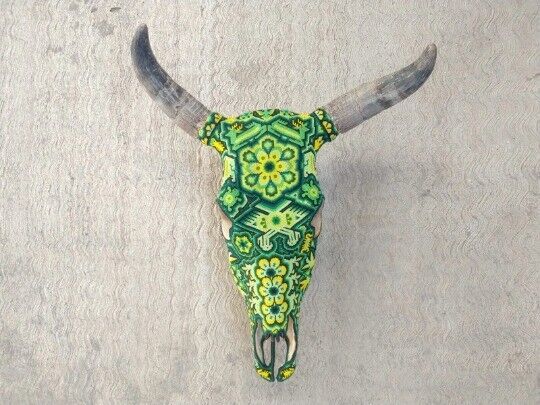 Hand Beaded Mexican Folk Art Authentic Bull Skull, Jose Manuel Ramirez. PP3769