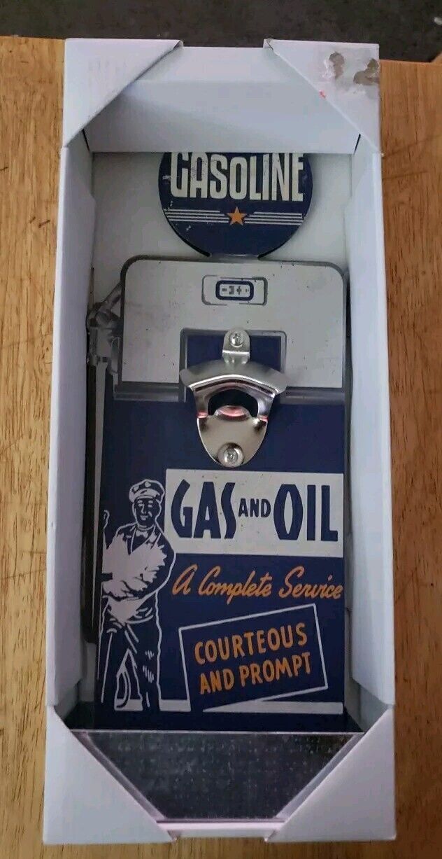 Super Cool Wooden Gas And Oil Bottle Opener & Cap Catcher Brand New