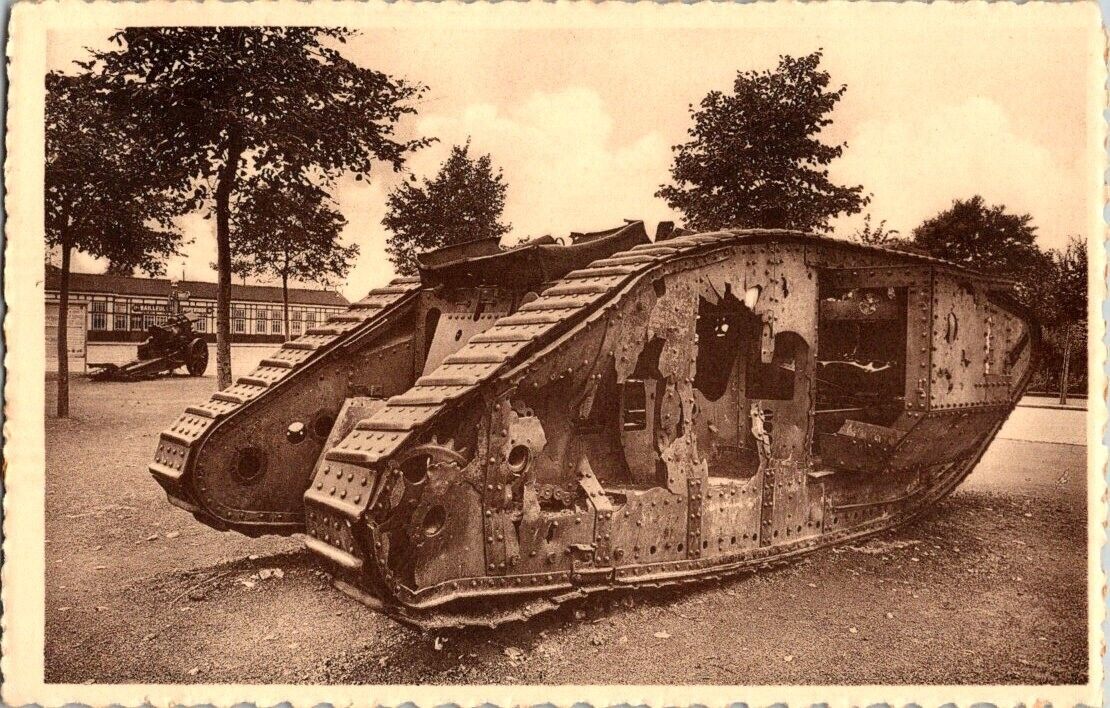 WW1 WWI Belgian Army Military Photograph Photo Postcard Destroyed Tank Ypres