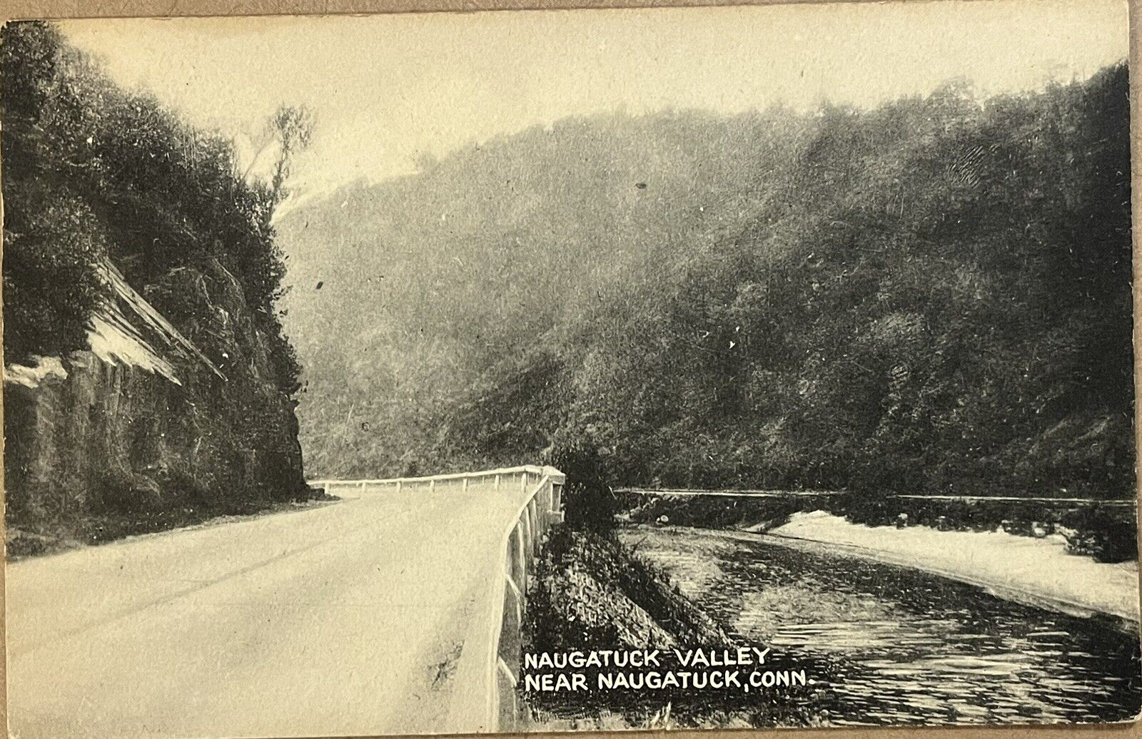 Naugatuck Valley River Roadway Conneticut Vintage Postcard Posted 1945