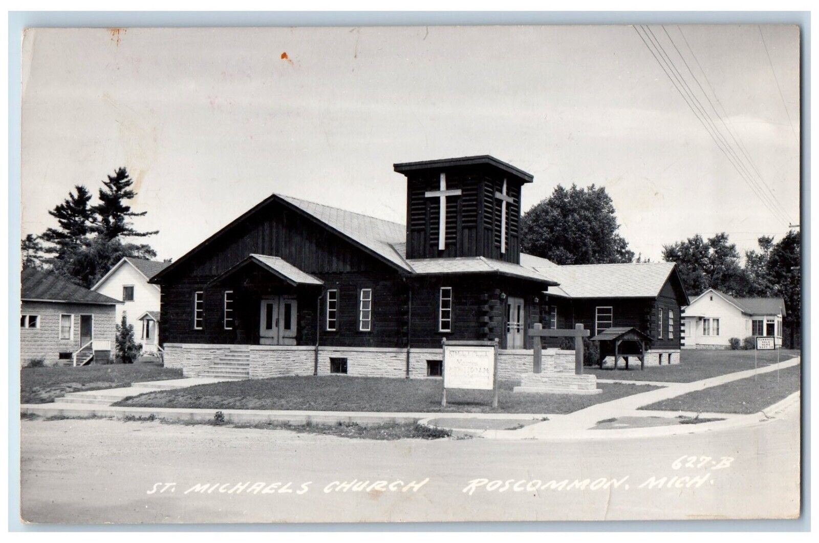 Roscommon Michigan MI Postcard RPPC Photo St. Michaels Church 1960 Vintage