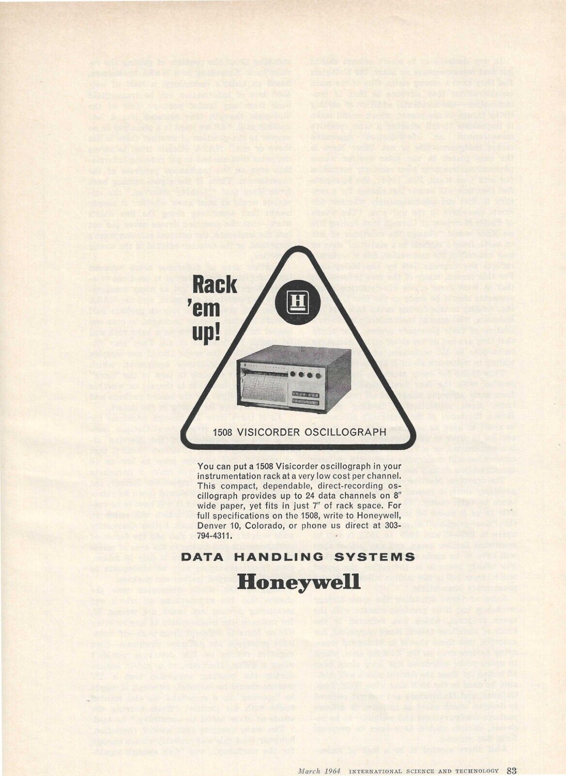 1964 Honeywell Data Handling Systems Print Ad ~ Oscillograph ~ Vintage Tech