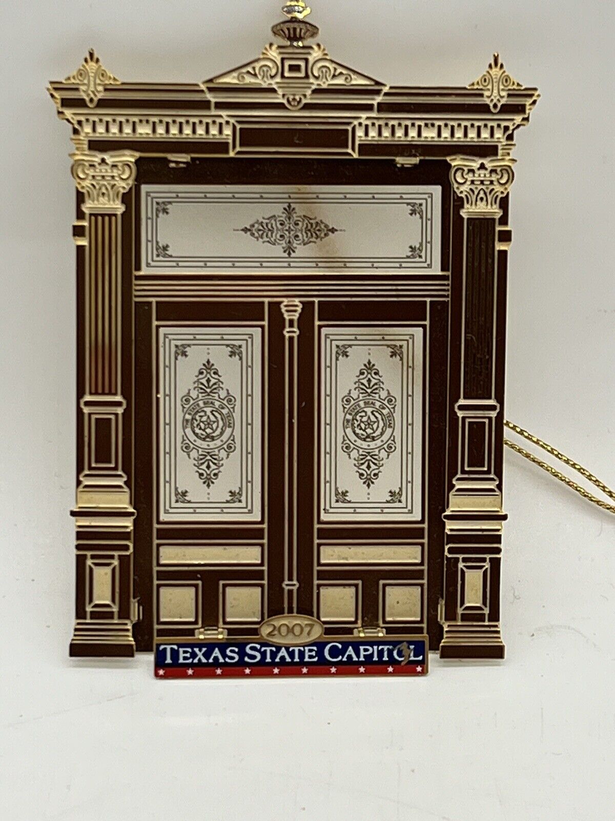 2007 Texas State Capitol Ornament Capitol Doors Gold Embossed Imperfect NO BOX