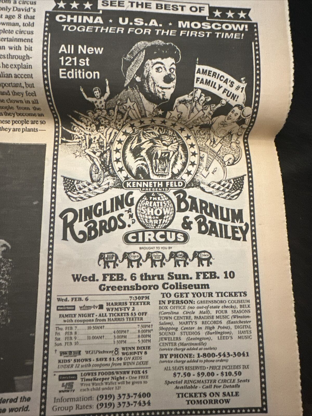 1991 Print Ad Ringling Bros Barnum & Bailey Circus Greensboro, Nc Very Rare