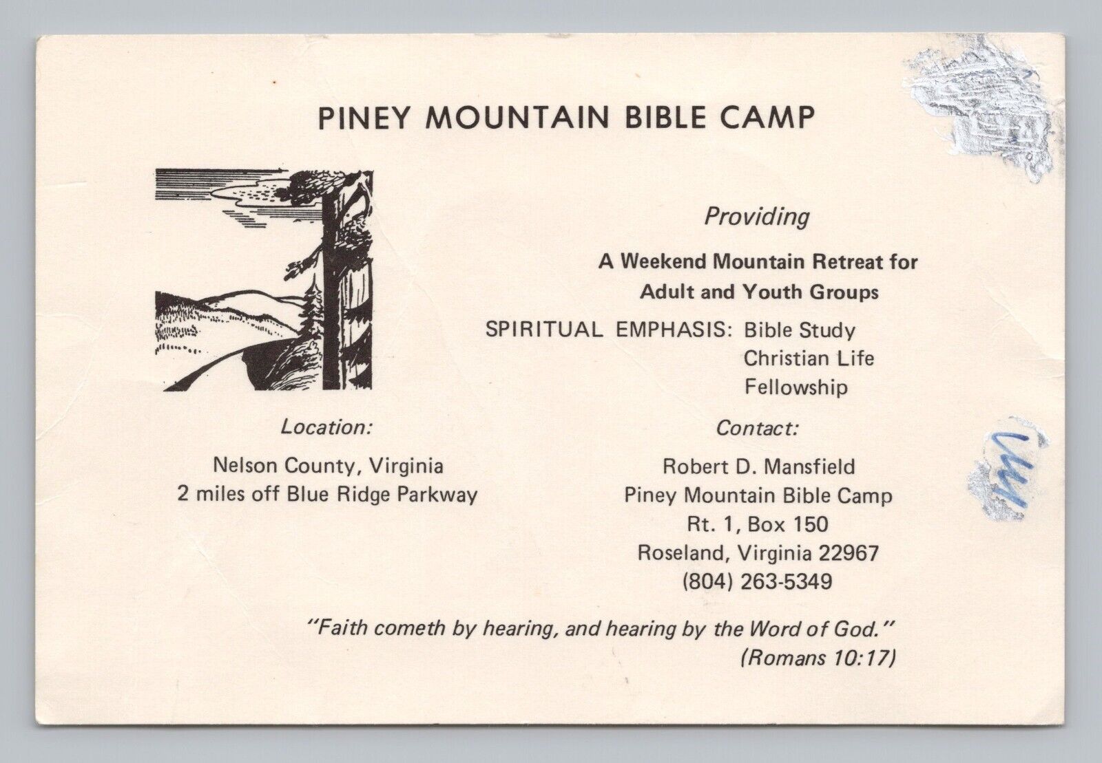 Postcard Piney Mountain Bible Camp Nelson County Virginia