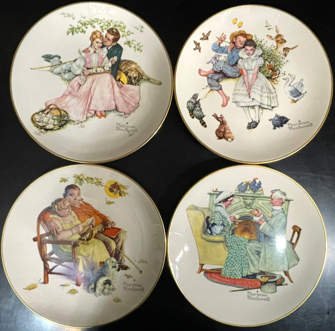 1973 (4) Norman Rockwell - Four Seasons Plates 1955 Winter Spring Summer Fall
