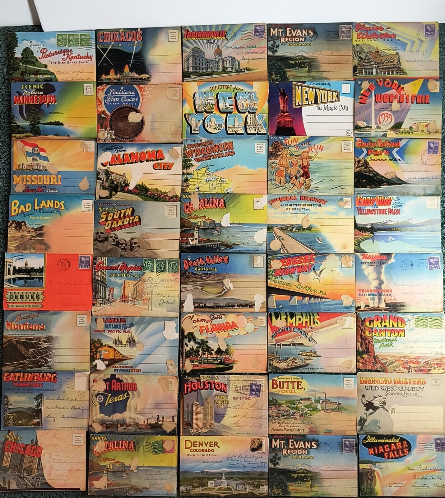 Vintage Lot of 40 Souvenir Postcard Folders Fold Out Booklets 