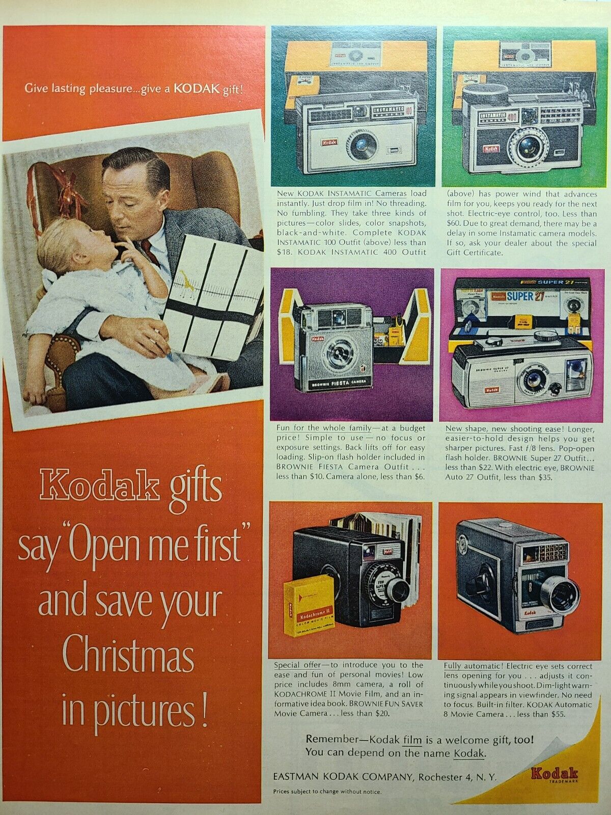 Vintage Print Ad 1963 Kodak Instamatic Brownie Fiesta Kodachrome II Movie Camera