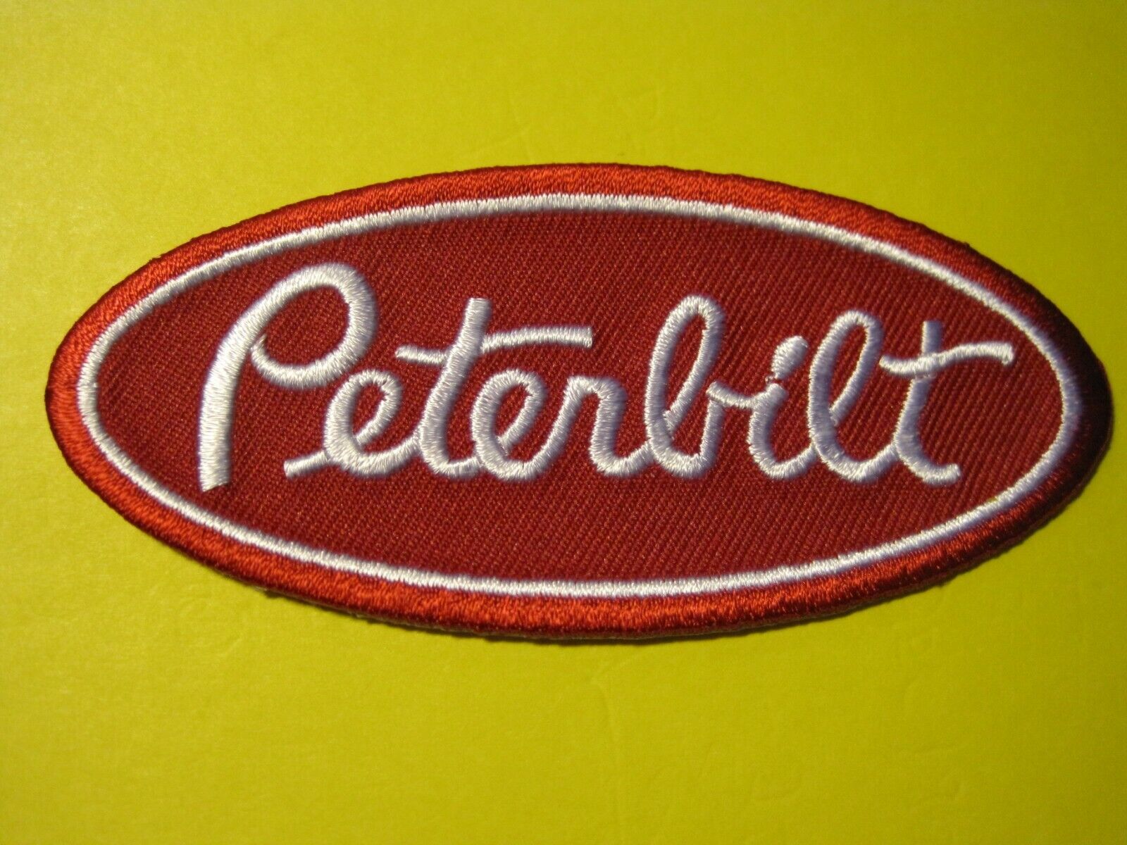 PETERBILT CLOTH PATCH RED IRON ON - SEW ON CREST SIZE LOOK HEAT SEAL BACKING
