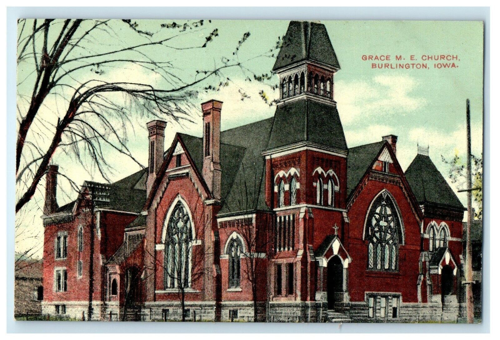 c1910\'s Grace M.E Church Burlington Iowa IA Unposted Antique Postcard