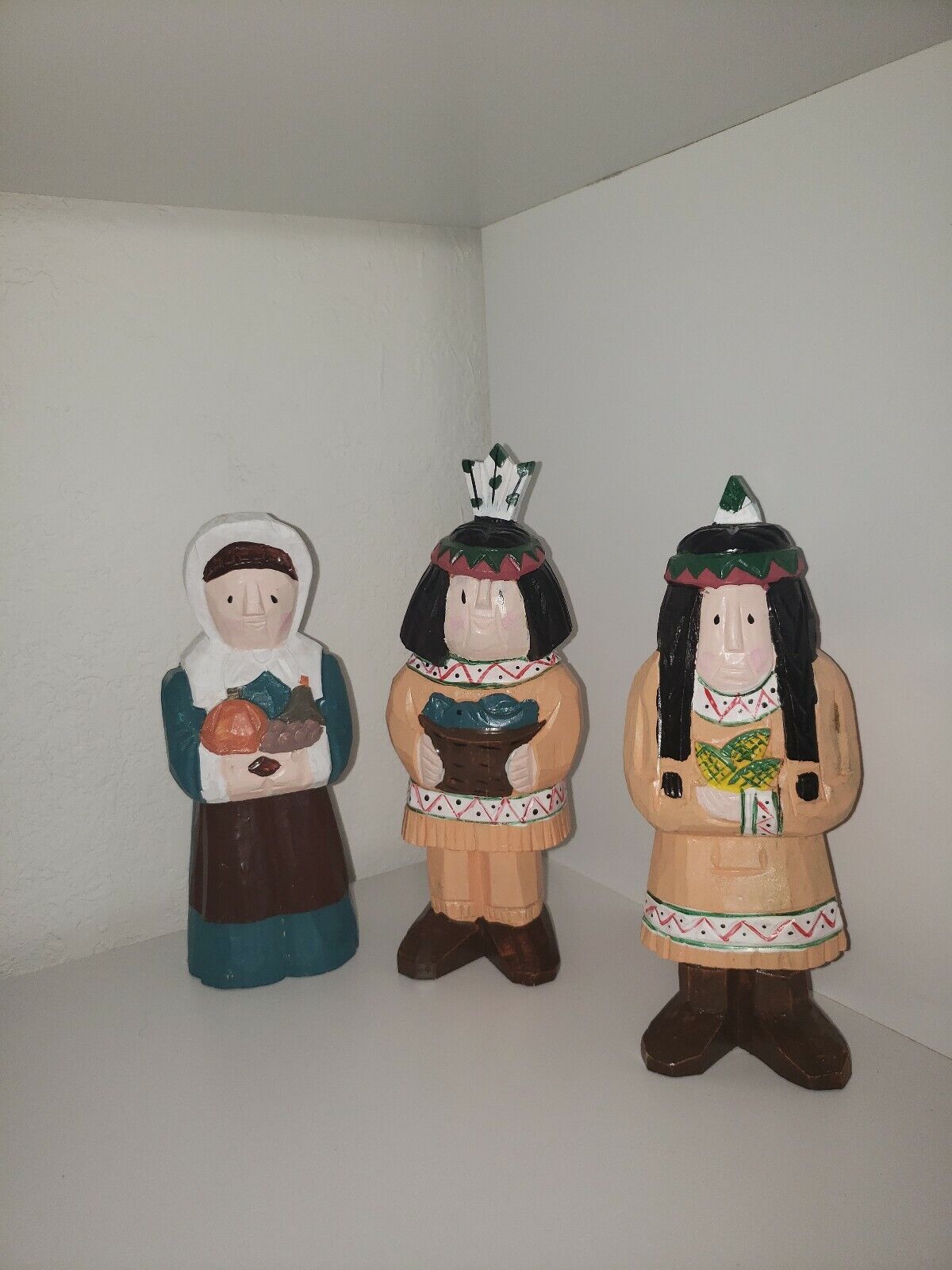 3 handmade Wooden Native Ameircan Figurines 