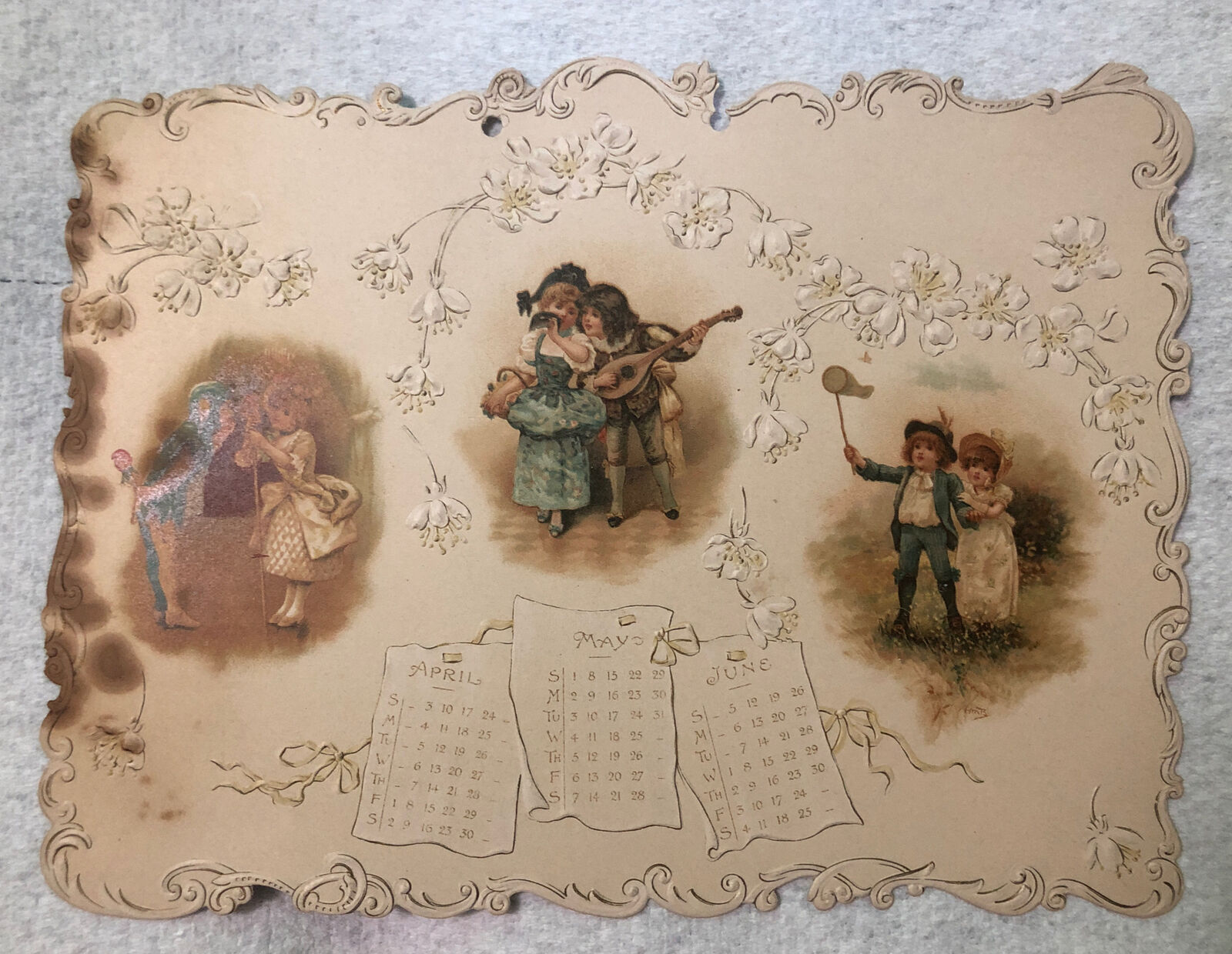 Antique Victorian Embossed Calendar 1898 Sweet Columbine Harriet Bennett