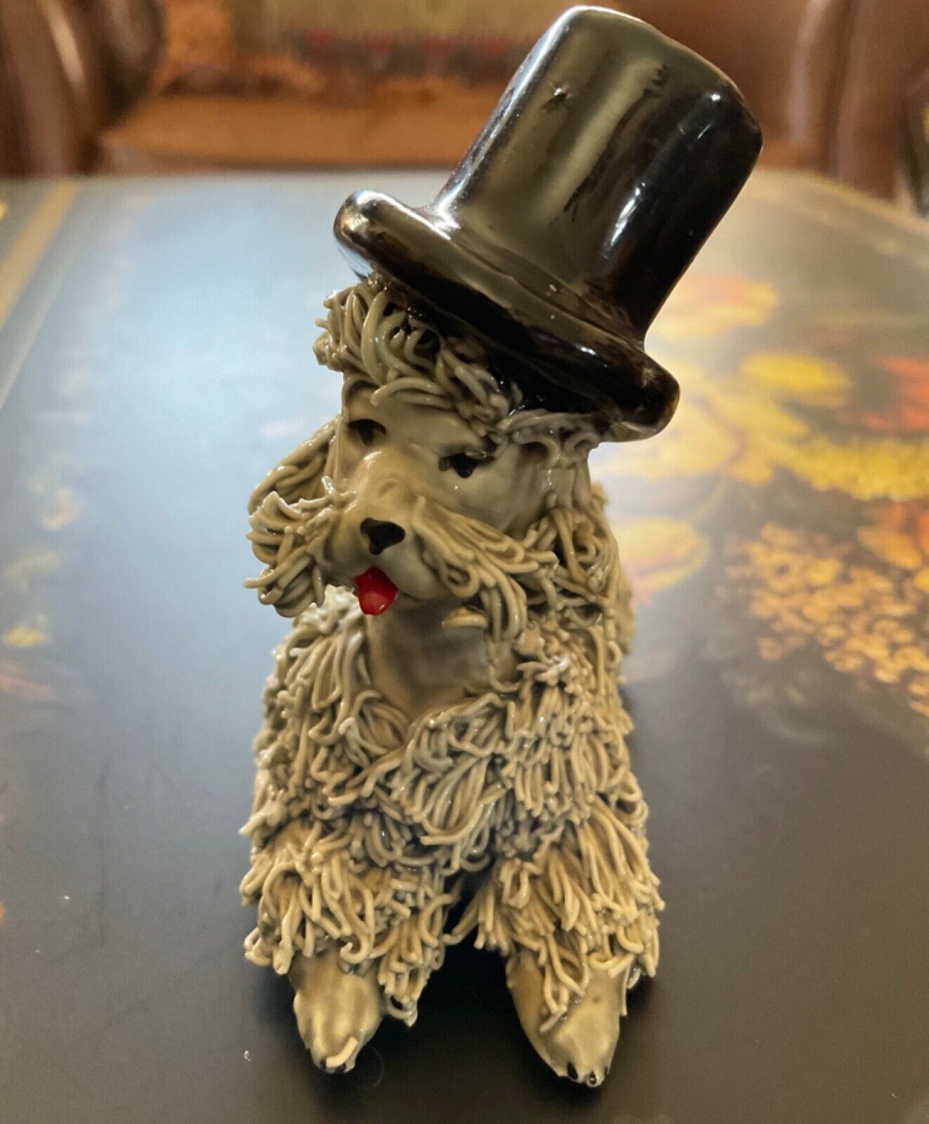 Vintage Gray Spaghetti Poodle With Black Top Hat Japan 3”