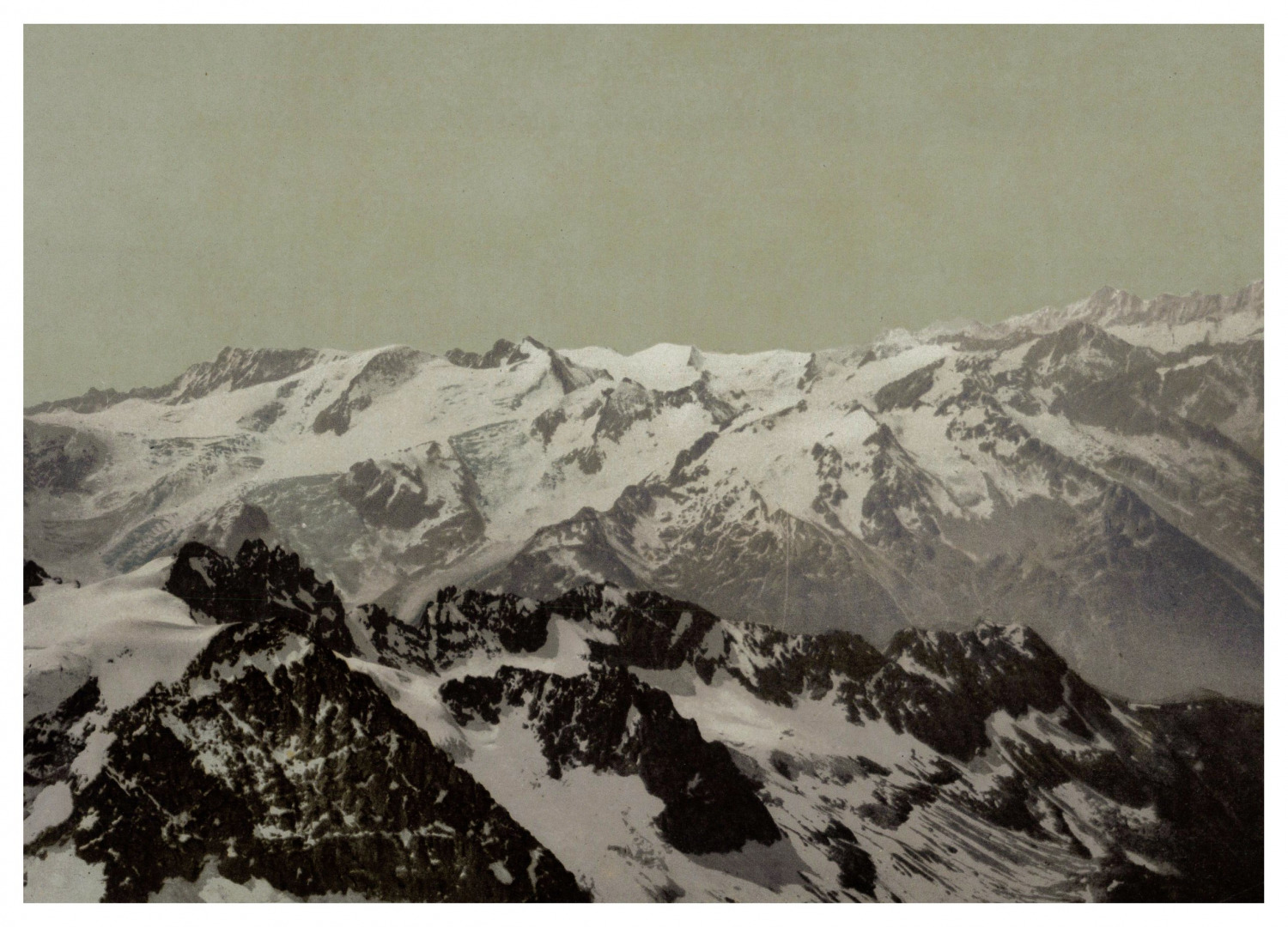 Switzerland, Unterwalden, Titlis, mountain panorama from Titlis from print vintage print,