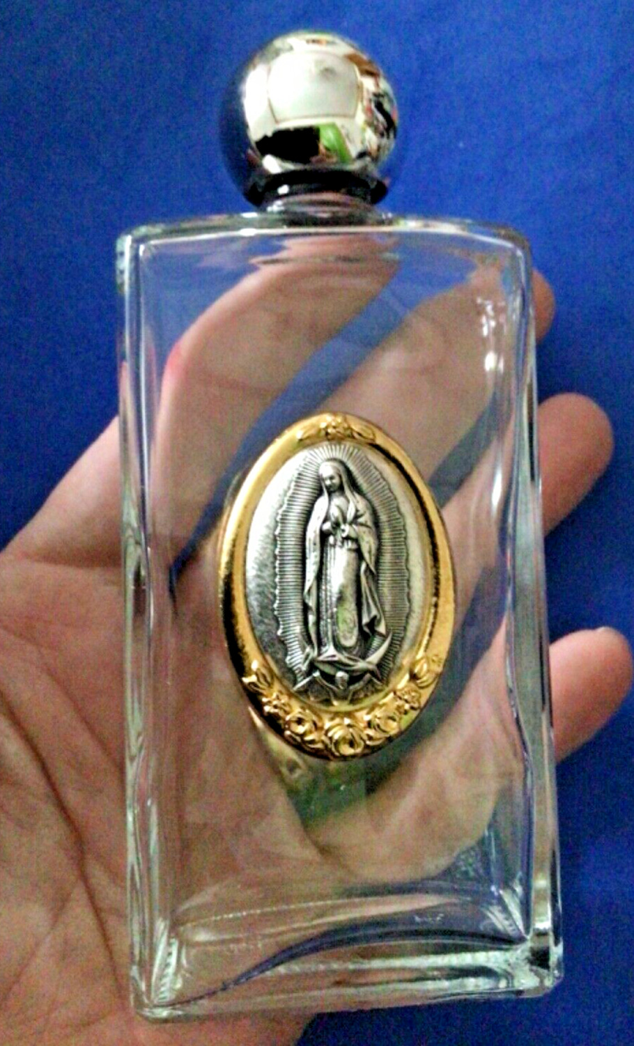 HOLY WATER Glass Bottle Our Lady of GUADALUPE Saint Medal 3.6 oz Empty