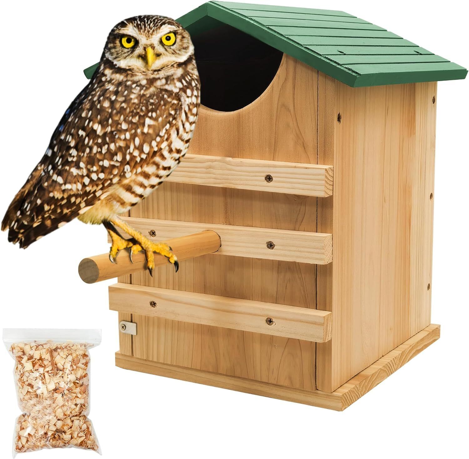 Screech Owl House Hand Made 14 x 10 Inch with Bird Stand Design