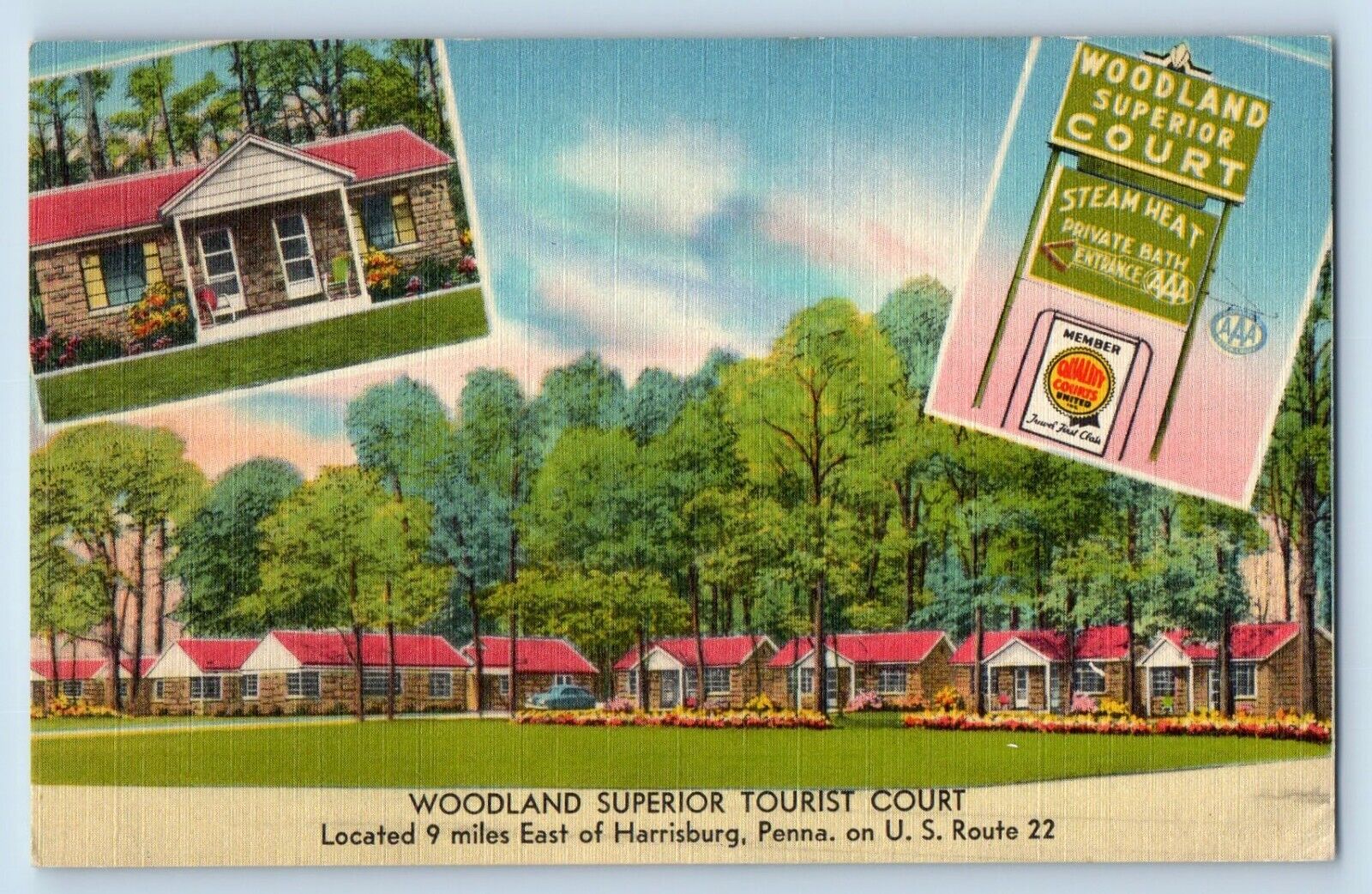 Harrisburg Pennsylvania PA Postcard Woodlands Superior Tourist Court 1953